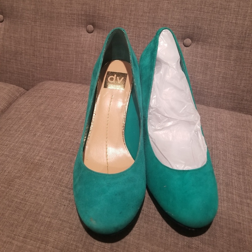 Teal suede heels (size 8 1/2)